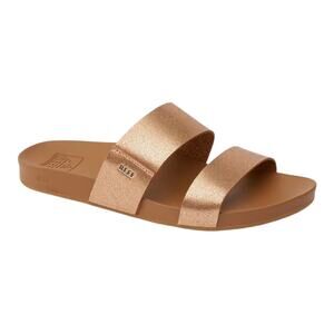 REEF Women's Cushion Vista Leather Open Toe Slide Sandals Copper Size 8